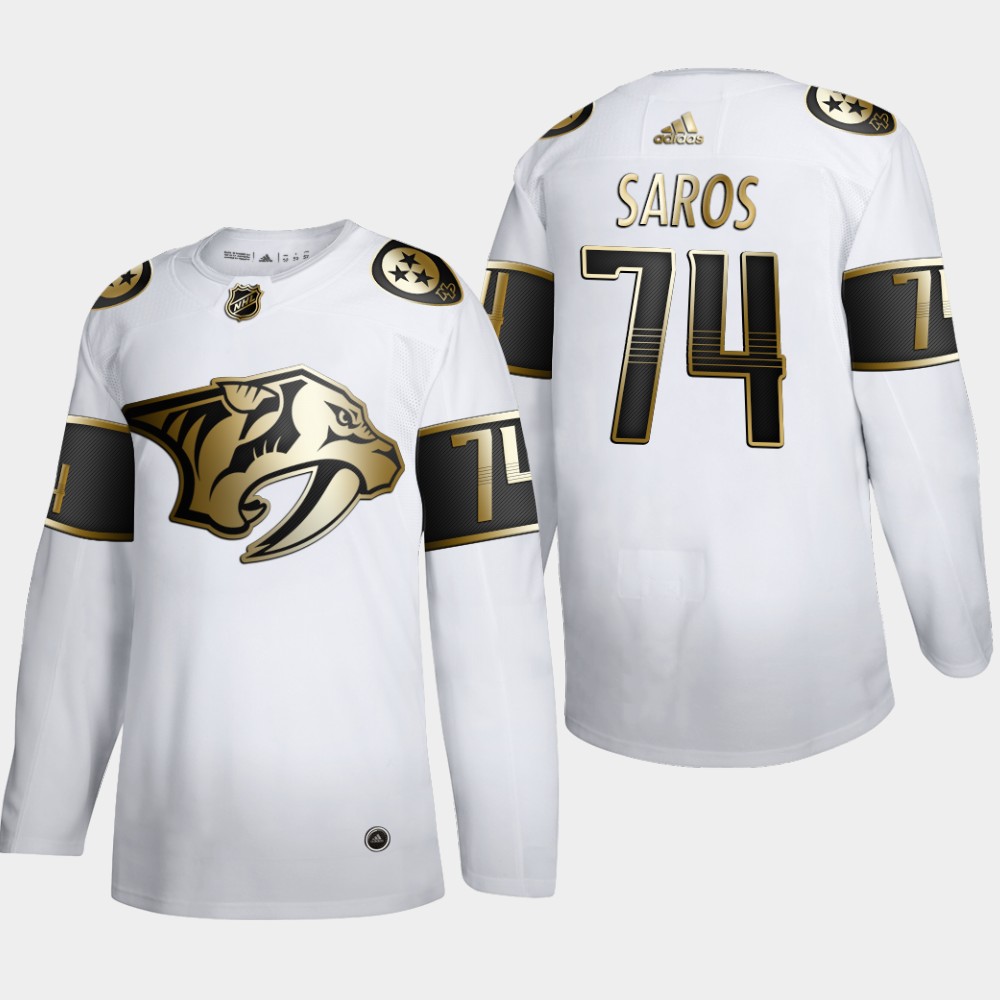 Nashville Predators #74 Juuse Saros Men Adidas White Golden Edition Limited Stitched NHL Jersey-0